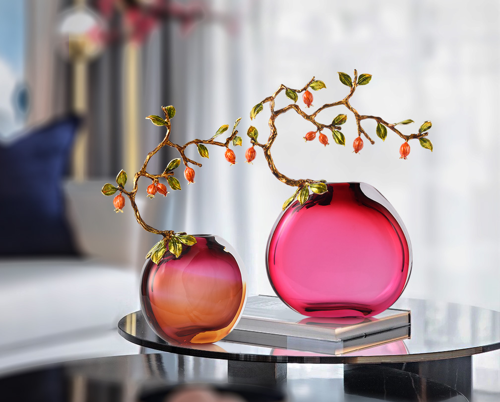 Ny kinesisk stil krystal glas blomsterarrangement emalje vase til spisebordet kreativt og elegant ornament